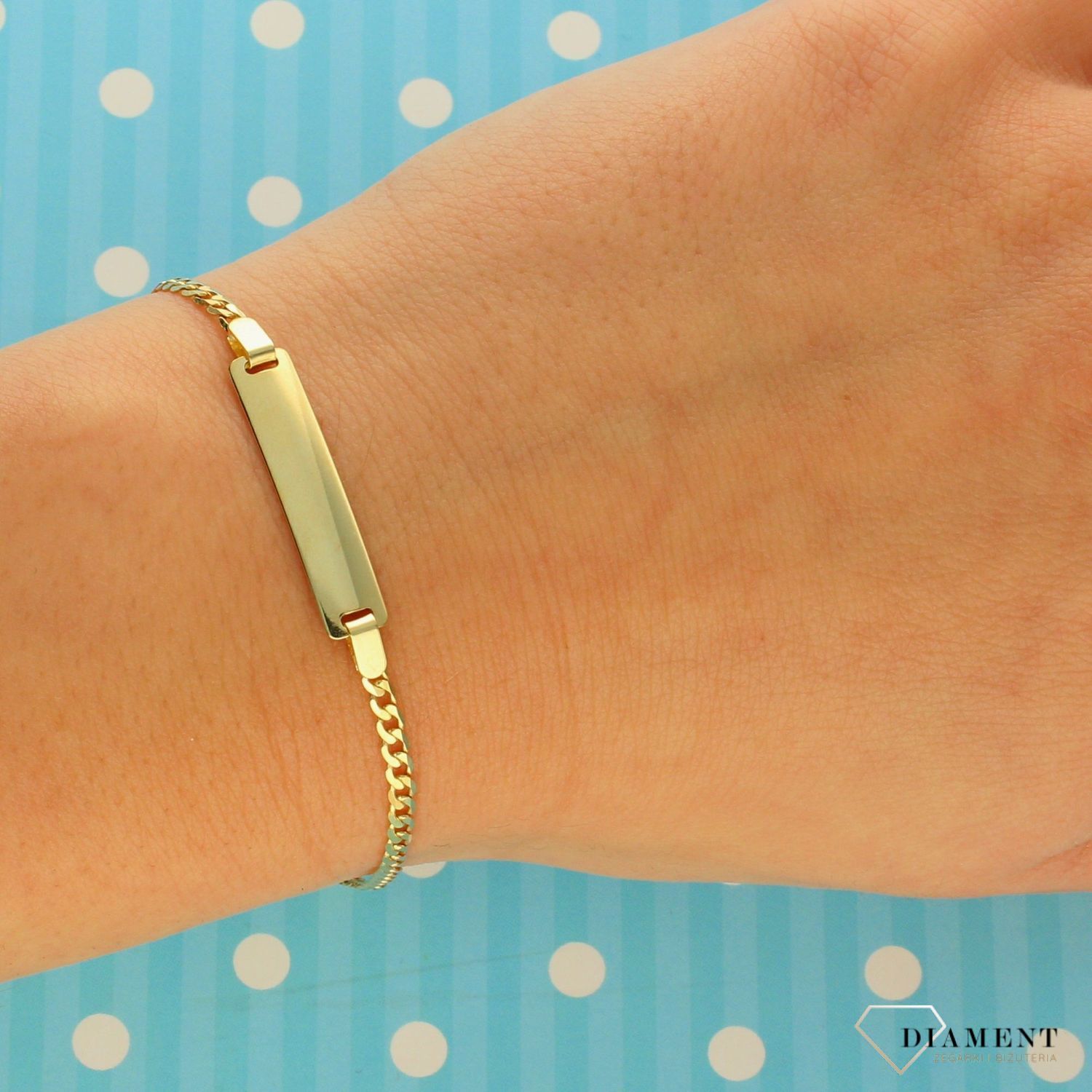 Złota bransoletka 333 blaszką. Piękna złota bransoletka z blaszką z miejscem na Twój indywidualny grawer..jpg